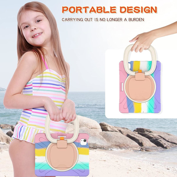 Etui til iPad Air 11 tommer 2024 (M2) ， Tablet Cover med Penneholder/Roterende Stativ/Skulderstropp Colourful Pink New iPad Air 11 2024