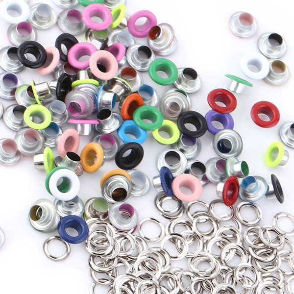100 set 5mm metalliska scrapbooking-öljetter spänne läderhantverk klädtillbehör (blandad färg)