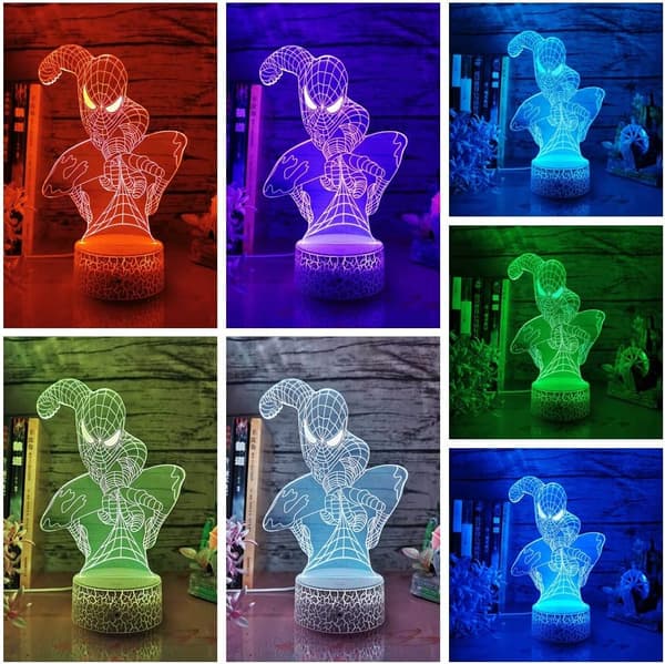 Spiderman 3D Natlampe Marvel Actionfigur Spider Man Natlys