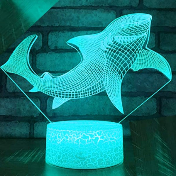 3D Delfin Haj Fisk Nattlampa Illusion Led 7 Färg