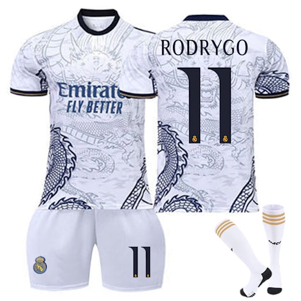 23-24 Real Madrid Dragon White Special Edition Fodboldtrøjer Børns fodboldsæt No.11 Rodrygo XS