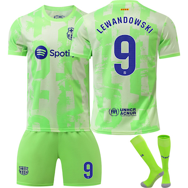 Jalkapallopaitasarja, Barcelona NO.9 Lewandowski jalkapallopaita pojille ja tytöille, hengittävä nopeasti kuivuva jalkapallopuku XS