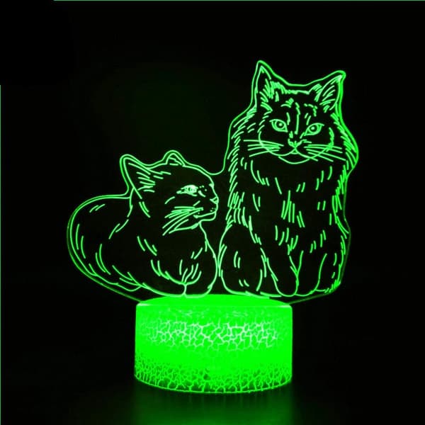 3D Katt Dyre Nattlampe Illusjon Nattlys 7 Farger