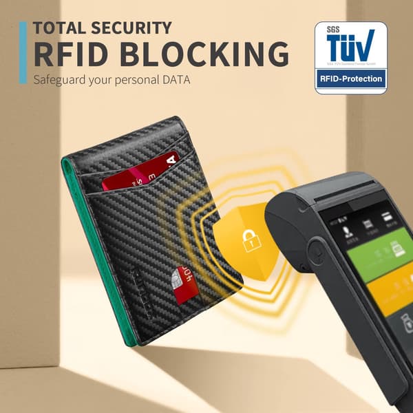 Herrplånböcker Slim Rfid Läder 2 ID-fönster med presentförpackning Carbon black,green