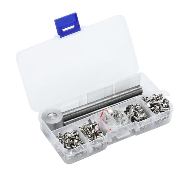Sliver Round  Double Cap Leather Rivets med 3pcs Fitting Tools Set (9mm x 120sets)