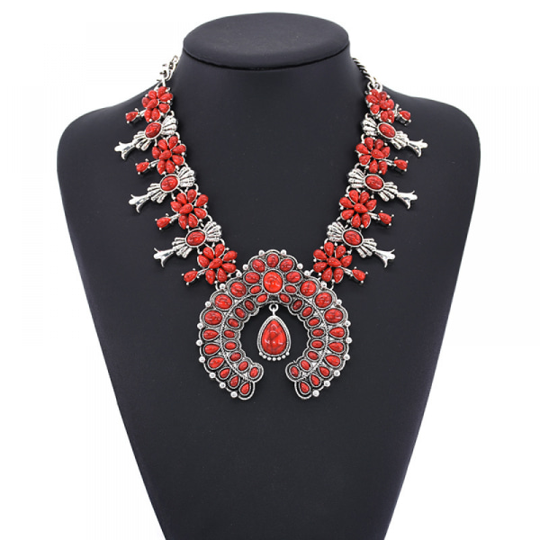 Halsband för kvinnor, Boho turkos blomma hänge kläder Acc