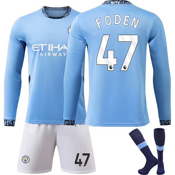 Manchester City Hemma Long Sleeve Fotbollströja Barn - Storlek 24-25 No.47 Foden 24