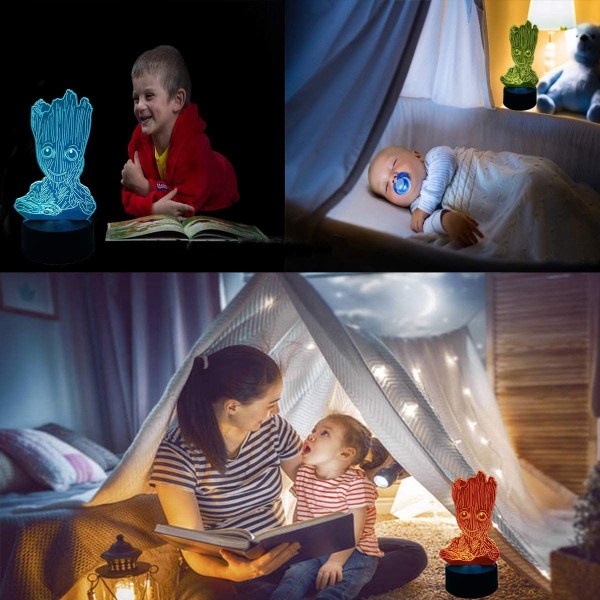 Groot 3D Natlys, Børne 7 Farve Berørings Dekor Bordlampe, Optisk Illusion 7 Farver Skiftende Julegave Fødselsdagsgaver