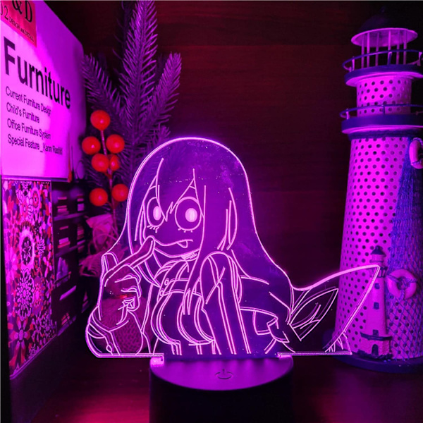 Boku No Hero Academia Froppy Asui Tsuyu Animelampa LED Nattlampa My Hero Academia 3D Visuell Ljus Lampara för Julgåva