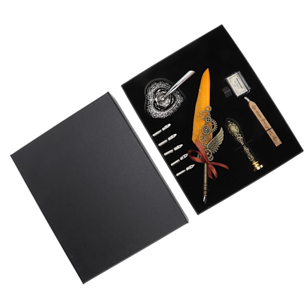 Sulkakynäsarja Metalli Penholder Retro Elegantti Tyyli Kirkas Kaiverrus Litteä Terä 1-5mm/0.04-0.20in Kirjoitus Dip Pen Kit Oranssi