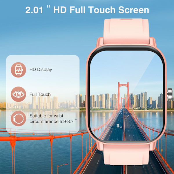 Blodtrycksmätare Smartwatch, Reloj Inteligente para Mujeres, 2.01\" HD Vattentät Urtavla/Svara Fitness Tracker med Syremätare Smartwatch för