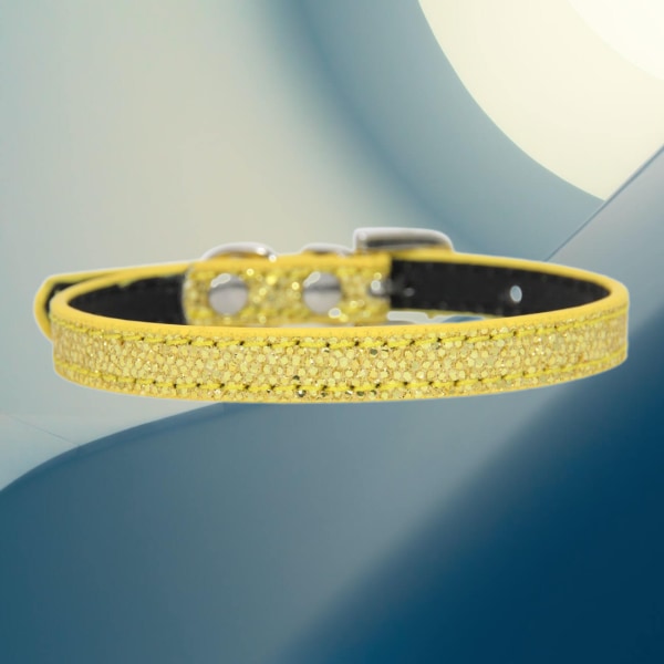 Pet Bling Tillbehör Katt och Hund Rhinestone Krage PU Läder Yellow M