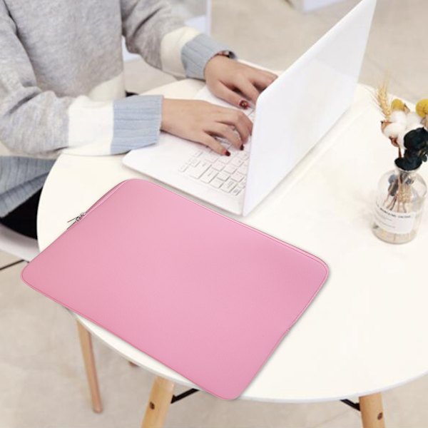 Laptopfodral enfärgad dubbel dragkedja handväska bärbar dator skyddande fodral ljusrosa 14 tum