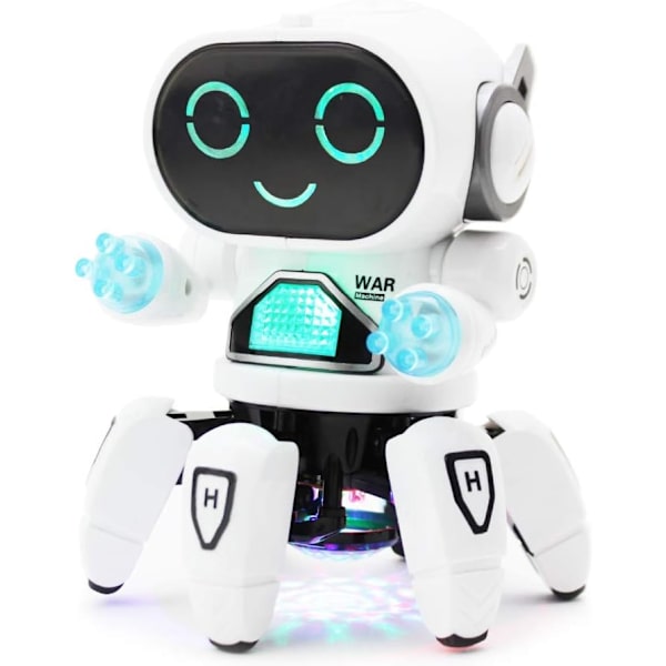 Pioneer Dansande Robot - Gående Dansande Elektronisk Robotleksak för Barn med Disco Blixtljus och Dansmusik - Batteridriven White
