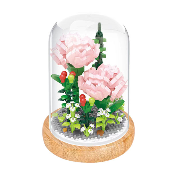 Växtbyggstenar Miniatyr DIY Byggstenar Bukett Krukväxter Prydnader Dekoration Leksaker med Skyddande Överdrag Carnation