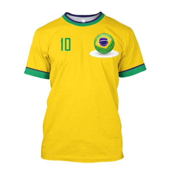 Brazil Jersey Herr T-shirt O-hals Oversized Kortärmad Herr Kläder 3D- print Brasiliansk Flagga urval Fotbollslagströja,Q00113T,XL