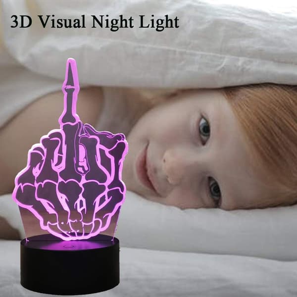 Skull Middle Finger Light Hallowmas Gesture 3D Natlampe Bi