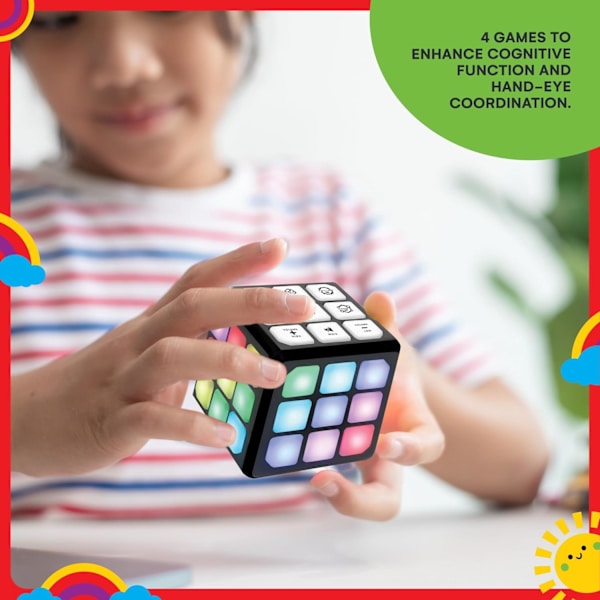 Fingers Flashing Cube Elektroniskt Minne & Hjärnspel | 4-i-1 Handhållet Spel för Barn | Rolig Presentleksak för Barn 6-12 År Gamla