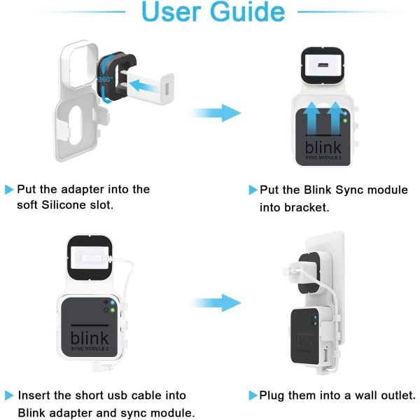 2 stk. stikkontakt vægbeslag til Blink Sync Module 2, pladsbesparende og nem at flytte beslag til Blink udendørs indendørs sikkerhedskamera (Blink Sync Mo