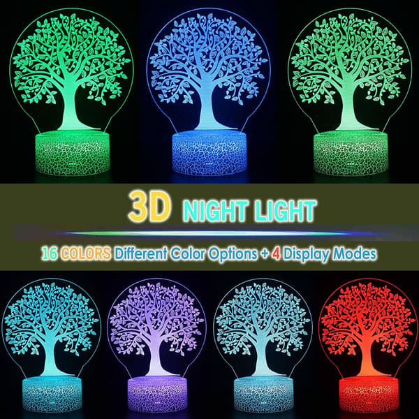 Lucky Tree 3D Illusjon LED Bordlampe Nattlys med Hilsen