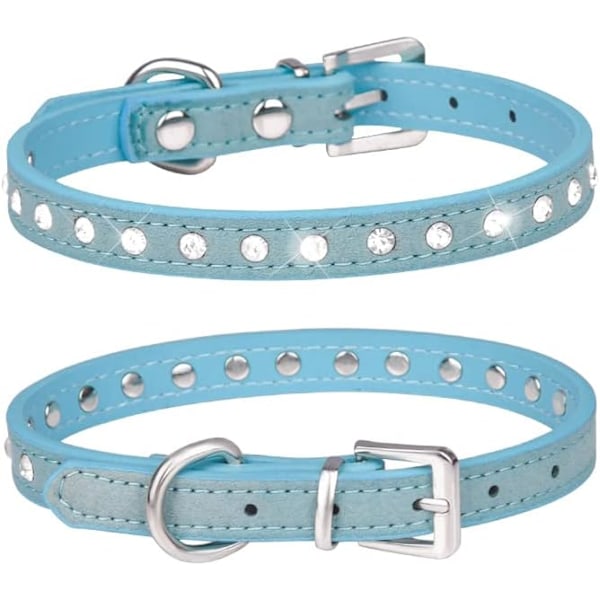 Valphundhalsband med kristalldiamant färgglad bling flickvalp små hundkatt halsband (S, ljusblå) Light Blue S