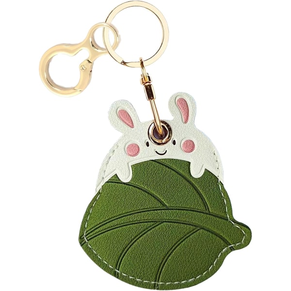 Læder nøgleringholder etui kompatibel med Apple AirTag, sød beskyttende Air Tag cover med nøglering, anti-scratch finder GPS tracker etui til Rabbit