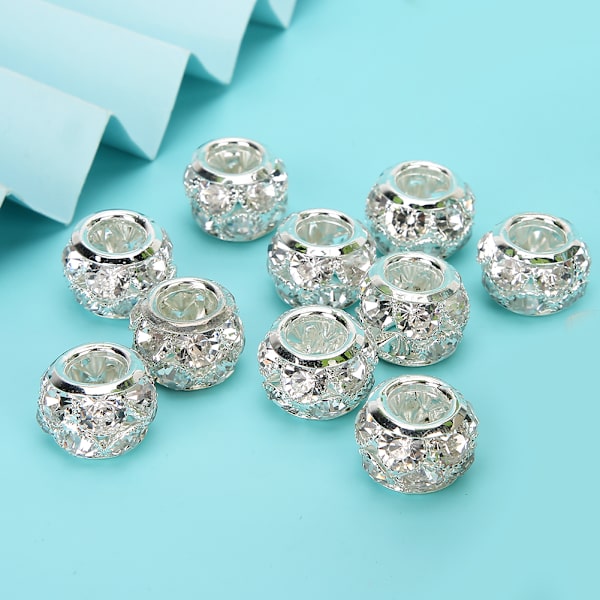 10 st Rhinestone Hål Pärla Rund Silver DIY Kläder Hängen Skor Tillbehör