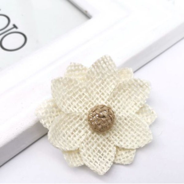 6 st Jutesäckblommor Lotosform Europeisk Retro DIY Jutesäckblommor Handgjorda Vita Tygblommor för Bröllopsfest