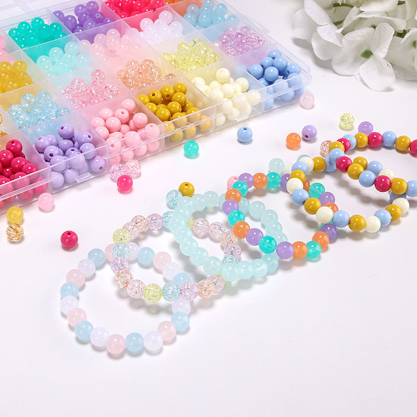 Armbandssats 24 rutnät Macaron enfärgad 6mm bakfärg pärlor DIY pärlarmband tillbehör, armband och smyckestillverkning
