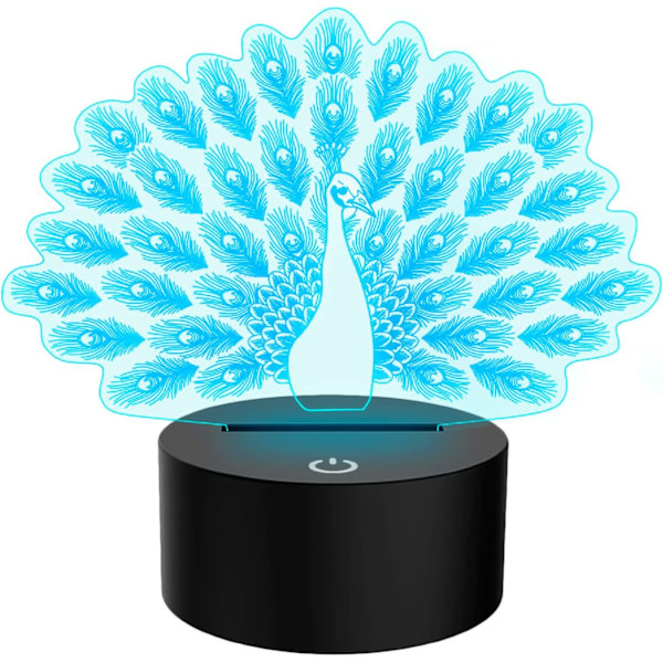 Novelty Peacock Form 3D LED Natlampe med 7 Farveskiftende Dyr Påsfugl Bordlampe Hjemmeindretning Gaver Lampara Sove Lysarmatur