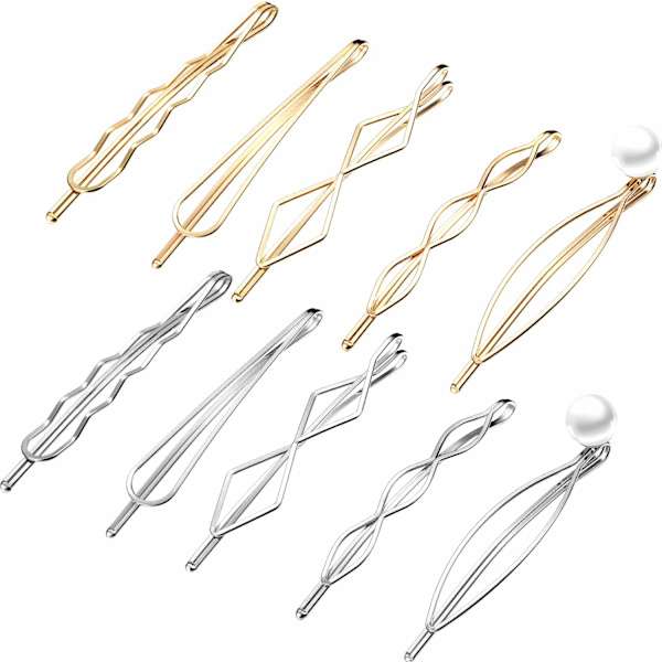10 stk. Bobby Pin Hårnål Geometrisk Metall Hårklemme Hårspenner for Kvinner Jente Hårstyling Pinner Gold, Silver