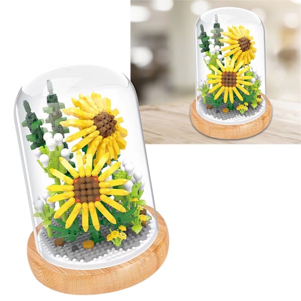 Växtbyggstenar Miniatyr DIY Byggstenar Bukett Krukväxter Prydnader Dekoration Leksaker med Skyddande Överdrag Sunflower