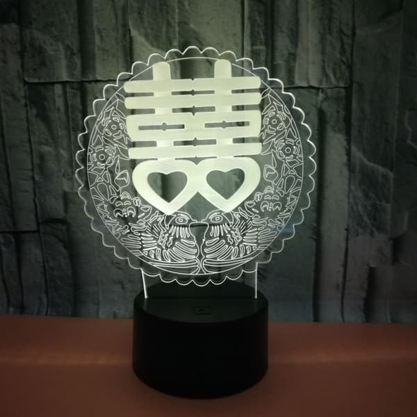 Bryllupsceremoni Natlampe, 3D Illusionslampe, 7 Farver Ch