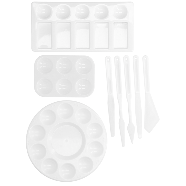 8 st Plast Målnings Skrapa Palett Set Lätt Rengöring Återanvändbar för Ritning Akvarell Kit