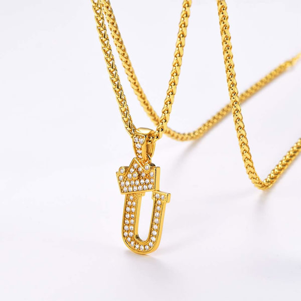 Kruunu Alku A-Z Kaulakoru, Jäädytetty Kirjainriipus 22-24 Tuuman Ketjulla, Miehet Naiset Bling Hip Hop Aakkoset Nimi Korut Lahja Suuret Alku Kirjaimet Kaulakorut U 18K Gold