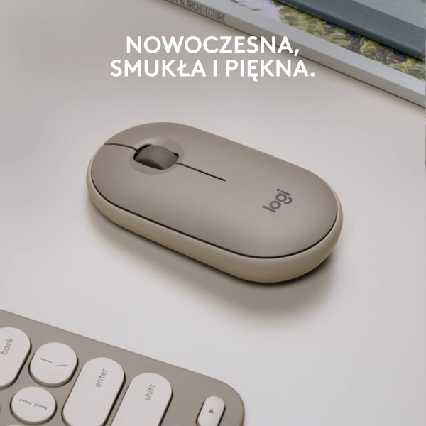 Logitech M350 Pebble trådløs mus med Bluetooth eller 2,4 GHz-modtager, lydløs, slank computermus med stille klik Grey