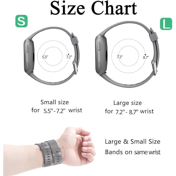 Älykellon ranneke sopii Fitbit versa älykellolle, versa 2 ja versa Lite se -kelloille naisille ja miehille (Harmaa-L)