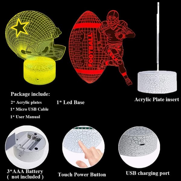 3D Fodbold Natlampe 3D Illusion 7 Farveskiftende USB Tou