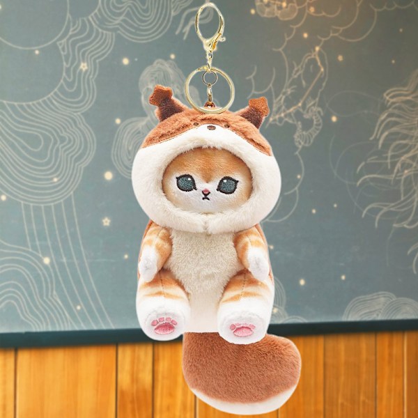 Söt kattnyckelring 5\" plysch ryggsäckstillbehör väska hänge söt nyckelring present Squirrel Cat