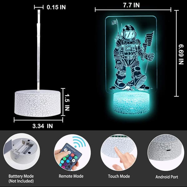 Spaceman 3D Illusjon LED Bordlampe Astronaut Ytre Rom Ni