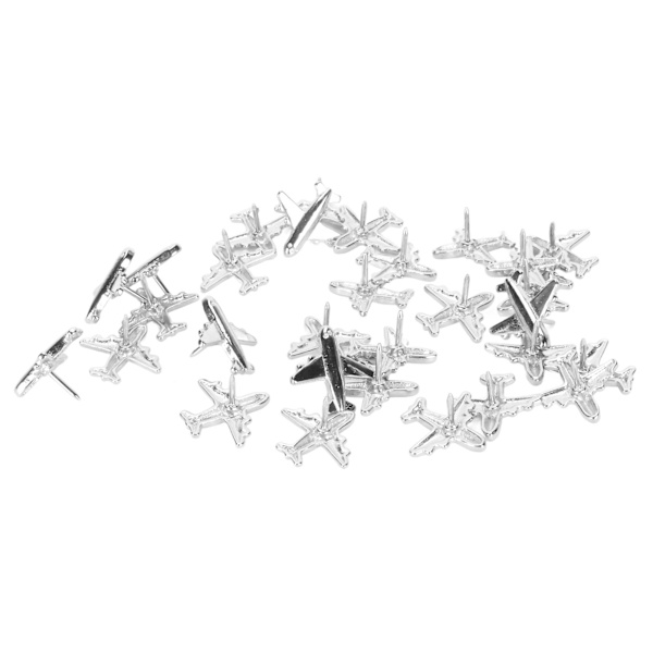 30 st flygplansformade tryckstift, söta dekorativa metallnålar med genomskinlig låda för anslagstavla, whiteboard, bild, silver