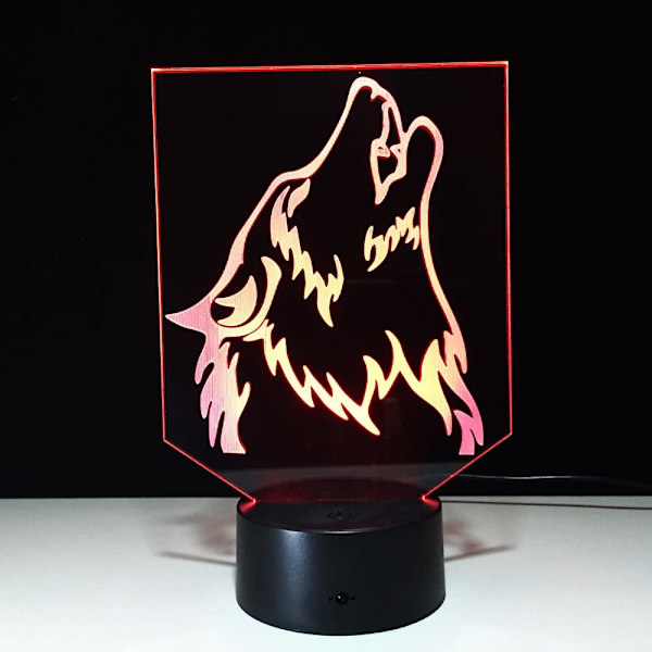 Wolf 3D Natlys Touch Bord- og Skrivebordslamper, 7 Farveskiftende Lys med Akrylflade & ABS-base & USB-oplader