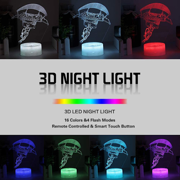 Battleroyale Nattlampa 3D Visionseffekt LED Sängbordlampor med Fjärrkontroll
