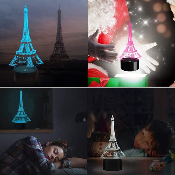 3D Illusion Lampe Eiffeltårn LED Natlys Touch Control