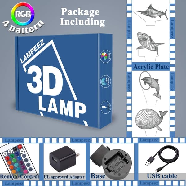 Ocean Havdyr 3D Lampe Sæt, Delfin, Marlin, Haj, Hval 3
