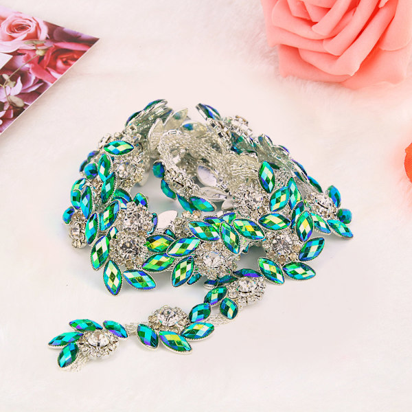 DIY sytillbehör Marquise strass trimningsband klokedja kläder applikationer (grön)