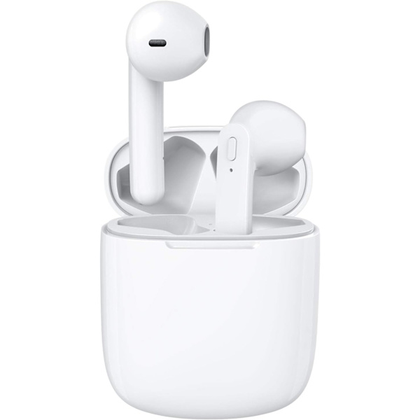 Langattomat nappikuulokkeet 40 tunnin toistoaika 8 tunnin jatkuva toistoaika Bluetooth-nappikuulokkeet, IPX6 vedenpitävä stereofoninen ääni Bluetooth-langattomat kuulokkeet mikrofonilla White