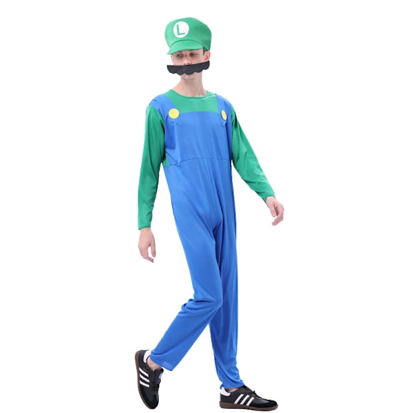 Voksen Super Mario og Luigi Maskerade Kostyme Rørleggerbrødre Halloween Kostyme Green Adult L