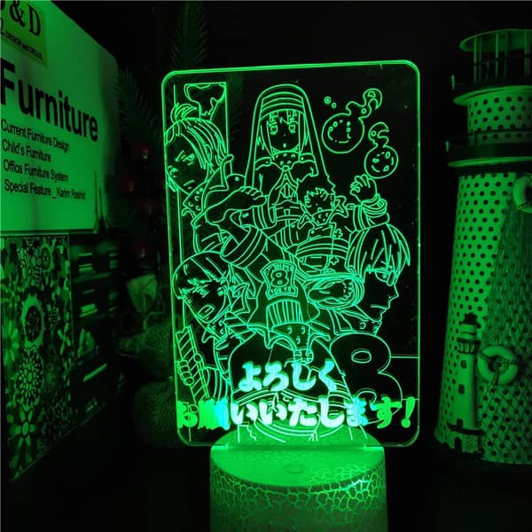Fire Force Anime Figur LED Nattlys Akryl Fargerik 3D