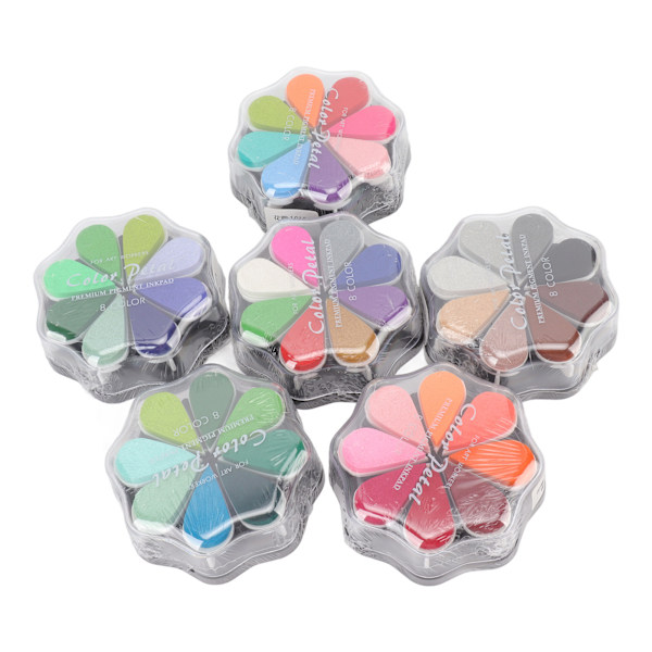 6 stk vaskbare blekkputer i kronbladsform 48 metallfarger DIY gummistempelputer for hunder baby fotavtrykk fingeravtrykk